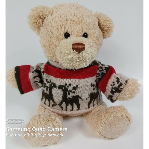 GUND Tan 12" Teddy Bear Plush Brown Thread Nose🧸 in Knit Reindeer Art  Sweater - Picture 6 of 12